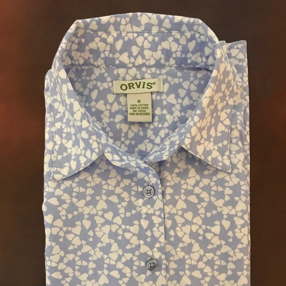 ORVIS Hearts Print Button Down Shirt -100% Cotton - Picture 15 of 16